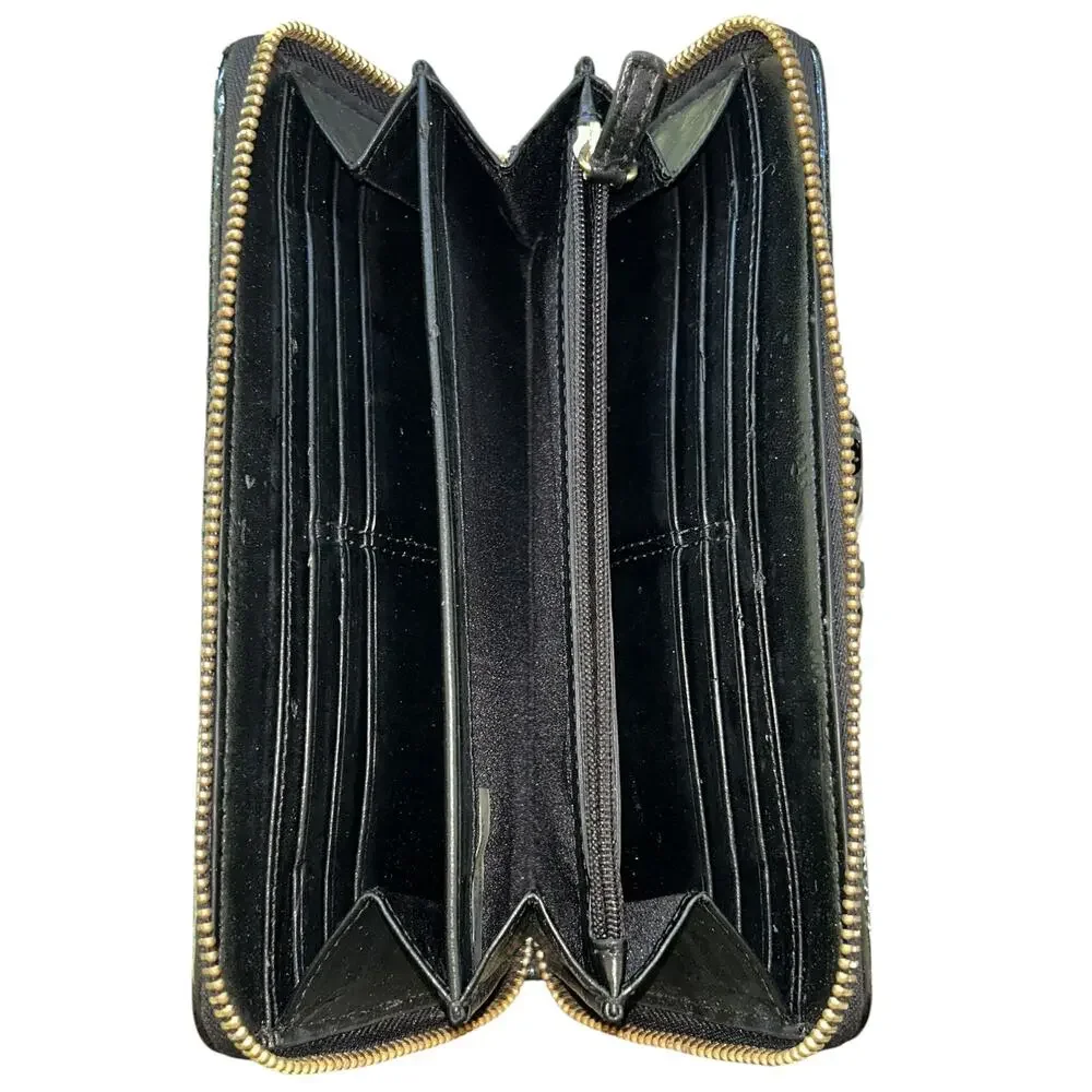 Coach Ashley Gathered Satin Black Zip Around Wallet